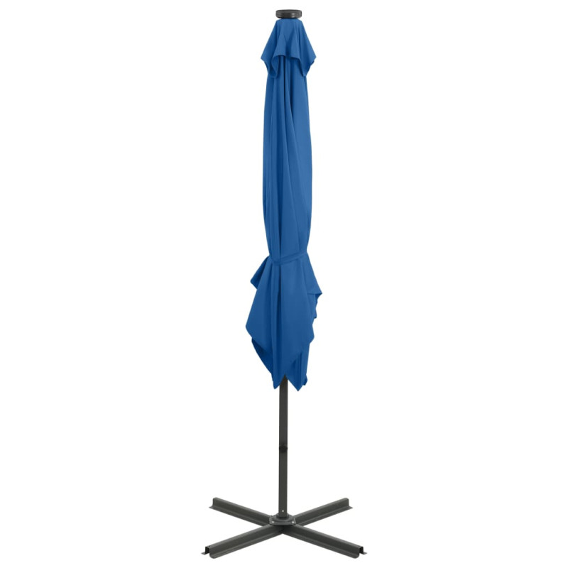 Parasol wiszący z LED i słupkiem, niebieski, 250 cm