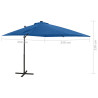 Parasol wiszący z LED i słupkiem, niebieski, 250 cm