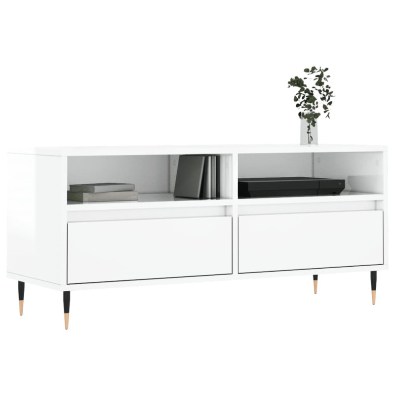 Szafka pod TV, wysoki połysk, biała, 100x34,5x44,5 cm