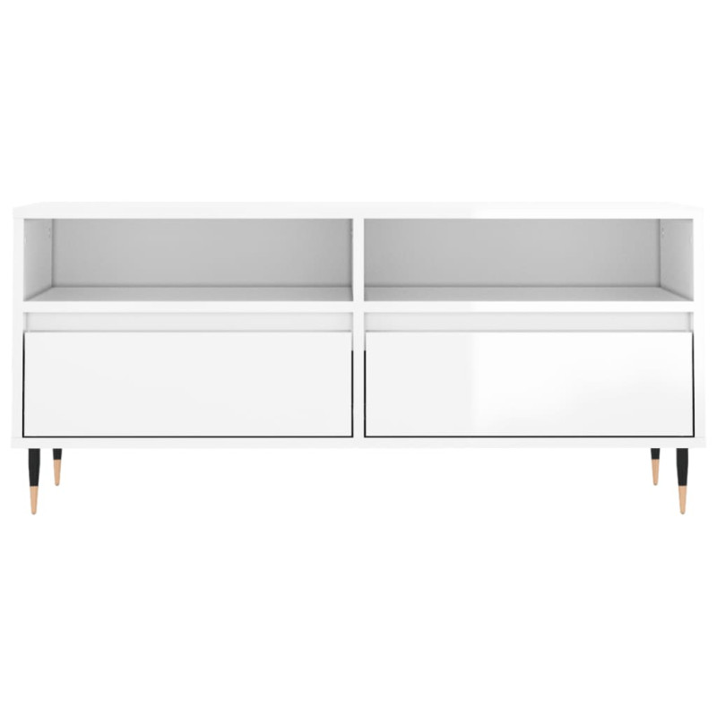Szafka pod TV, wysoki połysk, biała, 100x34,5x44,5 cm