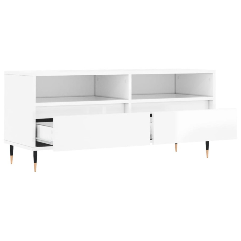 Szafka pod TV, wysoki połysk, biała, 100x34,5x44,5 cm