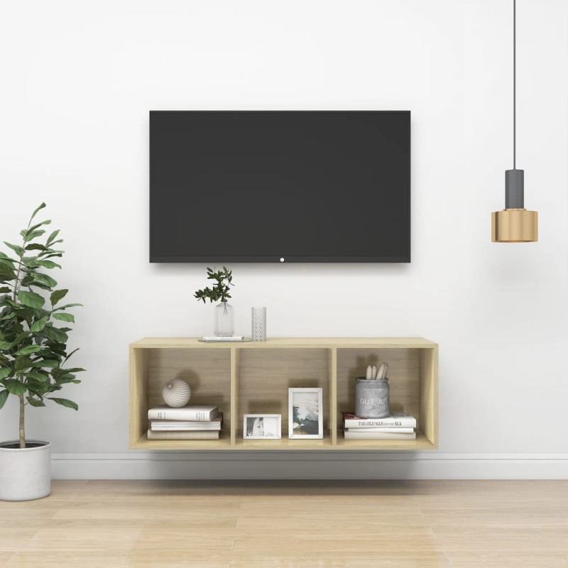 Wisząca szafka pod TV, kolor dąb sonoma, 37x37x107 cm