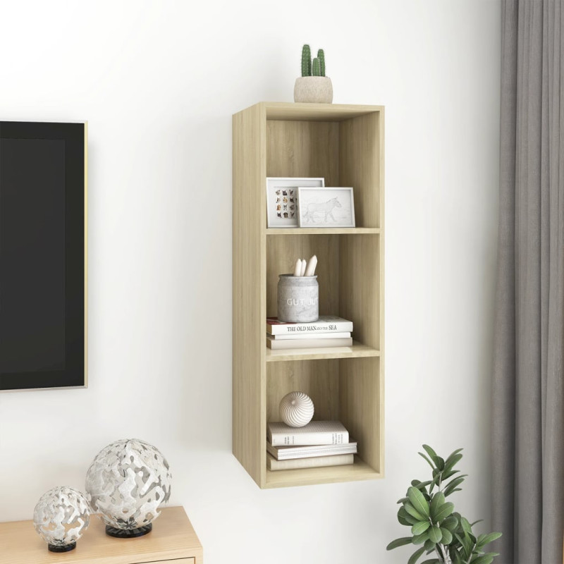 Wisząca szafka pod TV, kolor dąb sonoma, 37x37x107 cm