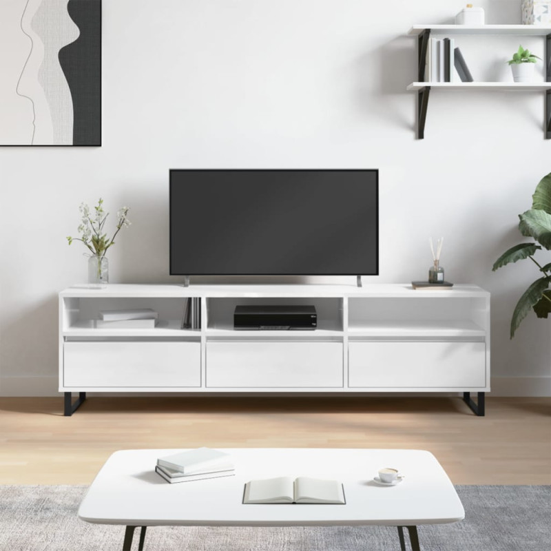 Szafka pod TV, wysoki połysk, biała, 150x30x44,5 cm