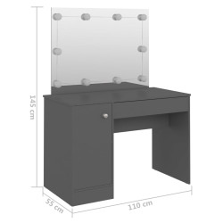 Toaletka z oświetleniem LED, 110x55x145 cm, MDF, szara