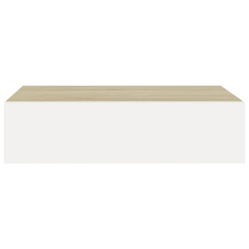 Półki ścienne z szufladą, 2 szt., dąb i biel, 40x23,5x10cm, MDF