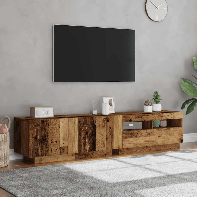 Szafka pod TV z oświetleniem LED, stare drewno, 180x35x40 cm