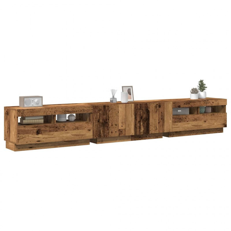 Szafka pod TV z oświetleniem LED, stare drewno, 260x35x40 cm