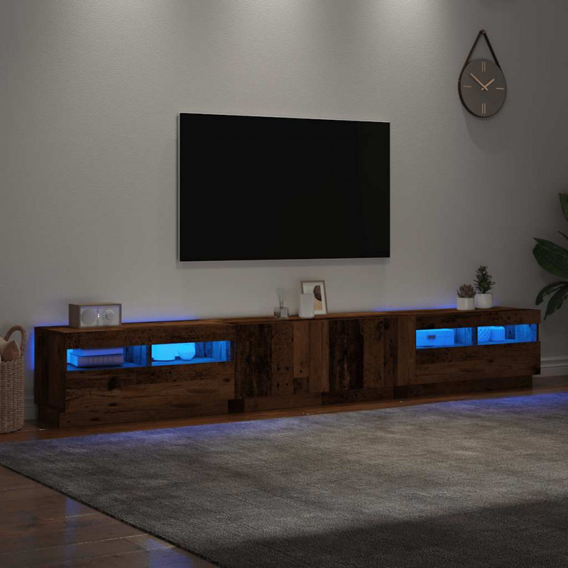 Szafka pod TV z oświetleniem LED, stare drewno, 260x35x40 cm
