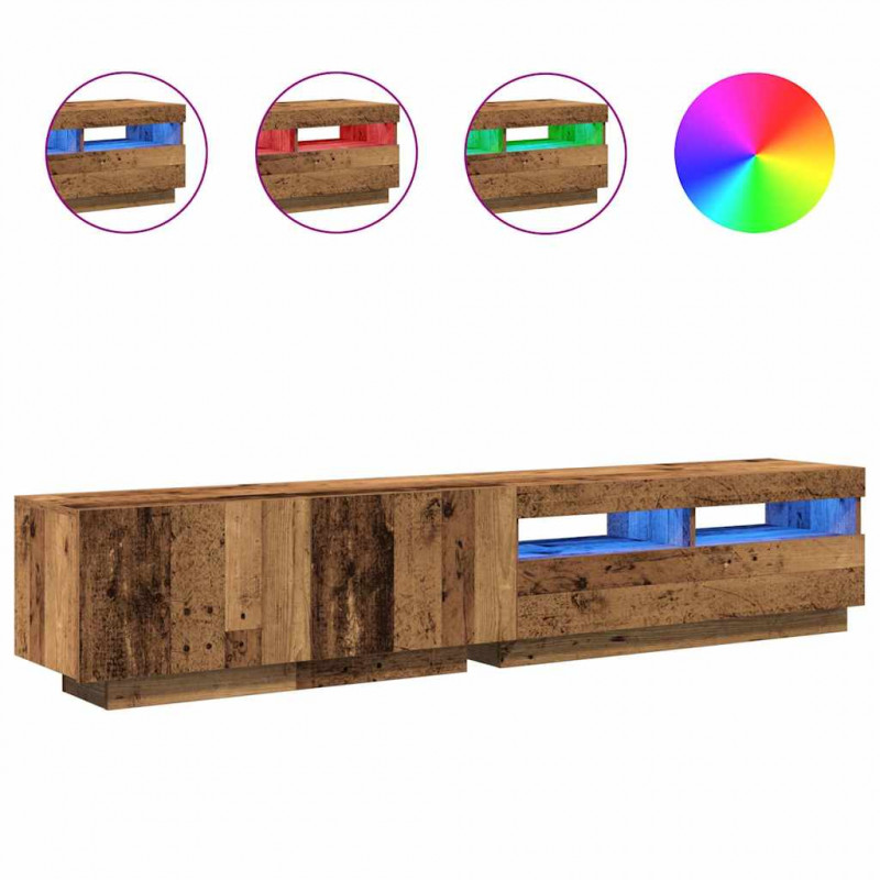 Szafka pod TV z oświetleniem LED, stare drewno, 200x35x40 cm