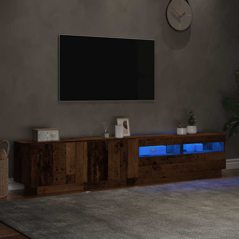 Szafka pod TV z oświetleniem LED, stare drewno, 200x35x40 cm