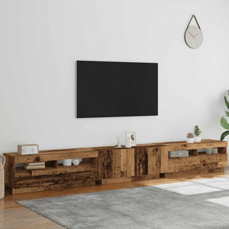 Szafka pod TV z oświetleniem LED, stare drewno, 300x35x40 cm