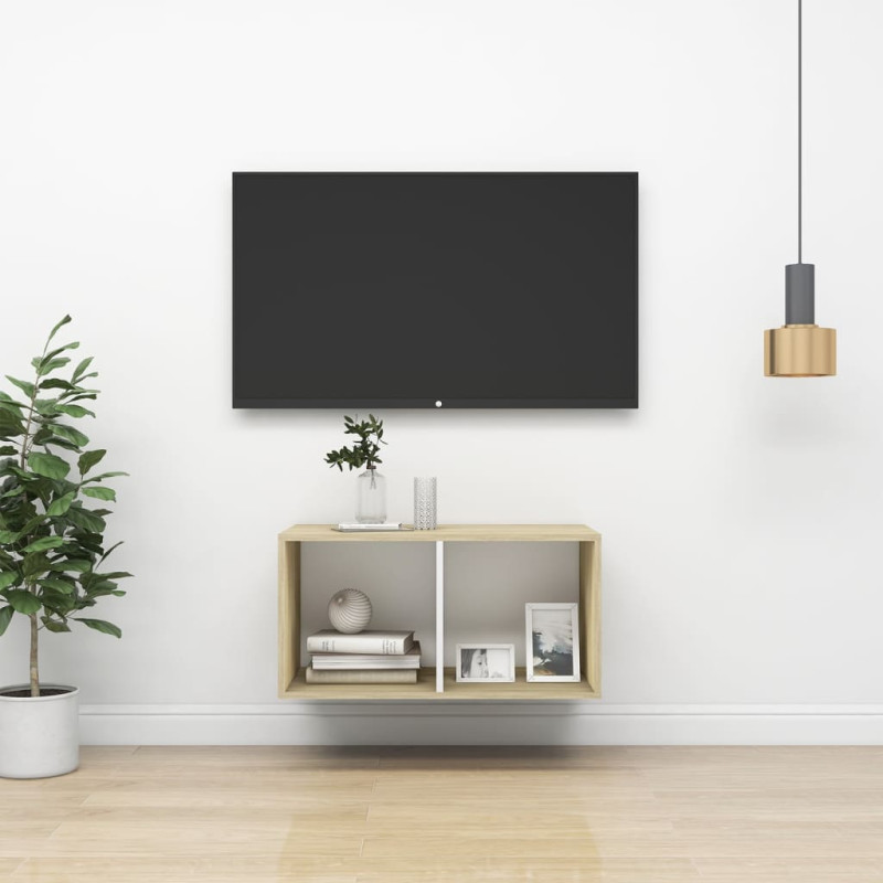 Wisząca szafka pod TV, dąb sonoma i biel, 37x37x72 cm