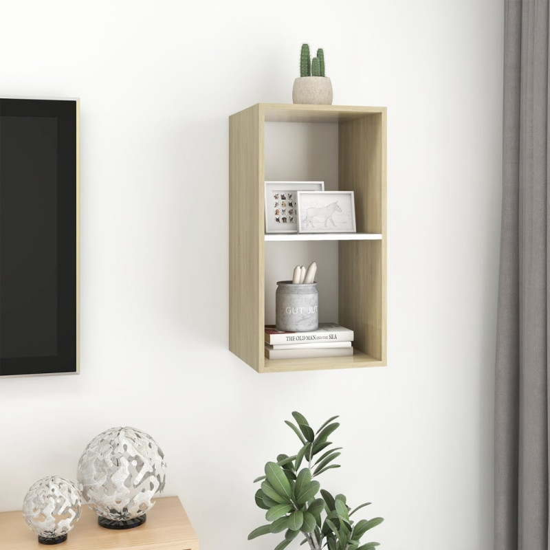 Wisząca szafka pod TV, dąb sonoma i biel, 37x37x72 cm