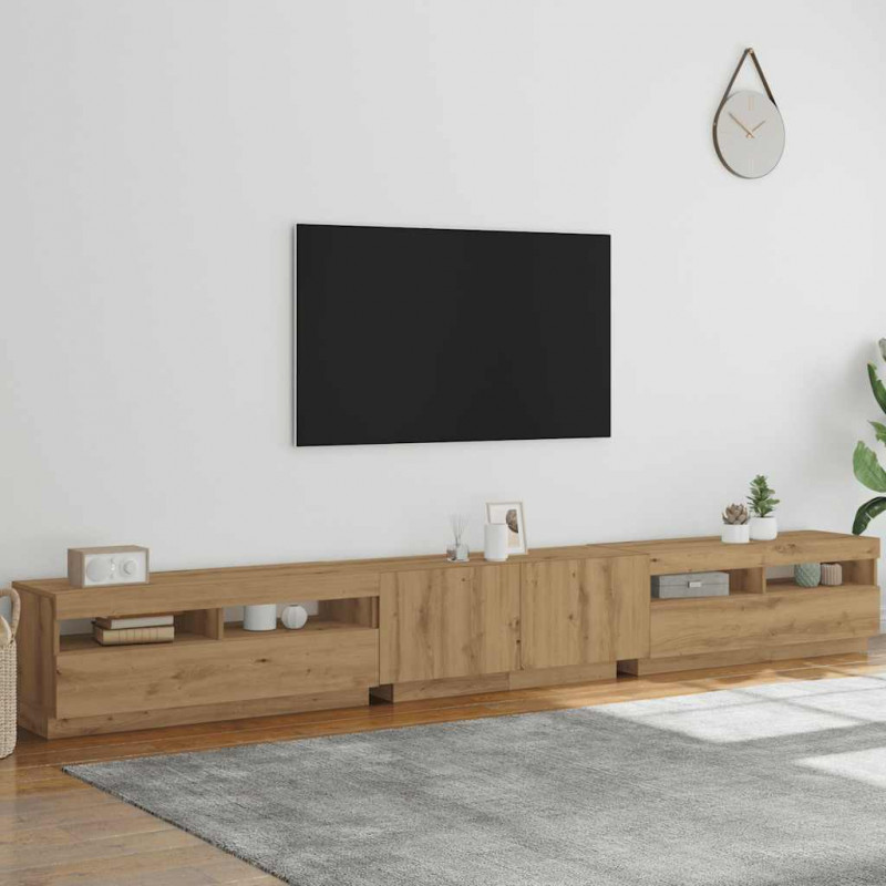 Szafka pod TV z oświetleniem LED, dąb artisan, 300x35x40 cm