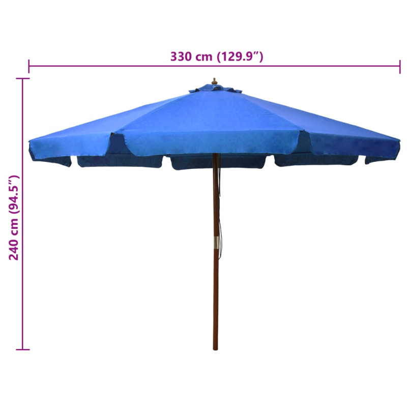 Parasol ogrodowy na drewnianym słupku, 330 cm, lazurowy
