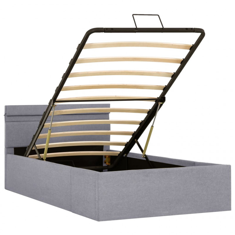 Rama łóżka, podnośnik i LED, jasnoszara, tkanina, 100 x 200 cm