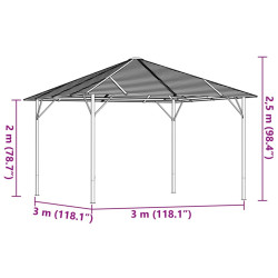 Altana z zadaszeniem, 3x3 m, antracytowa