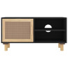 Stolik pod TV, czarny, 80x30x40 cm, drewno sosnowe i rattan