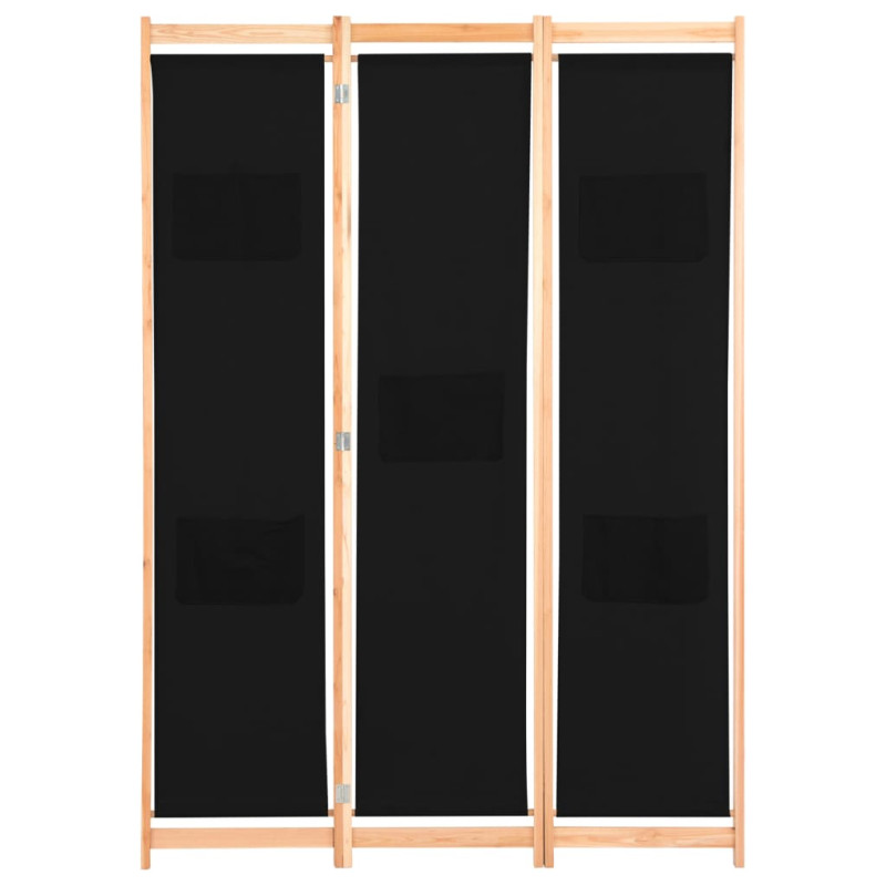 Parawan 3-panelowy, czarny, 120x170x4 cm, tkanina