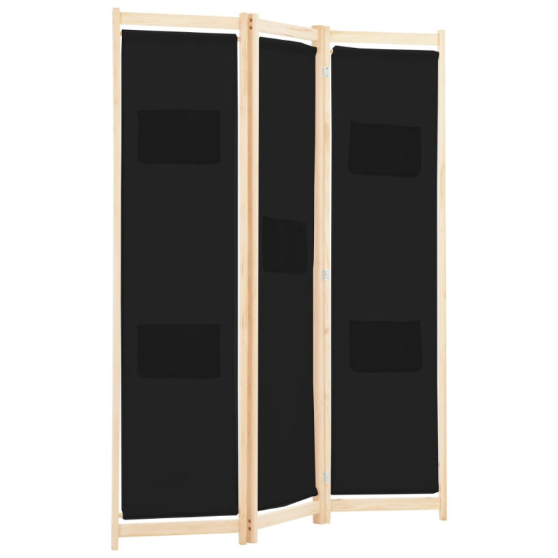 Parawan 3-panelowy, czarny, 120x170x4 cm, tkanina