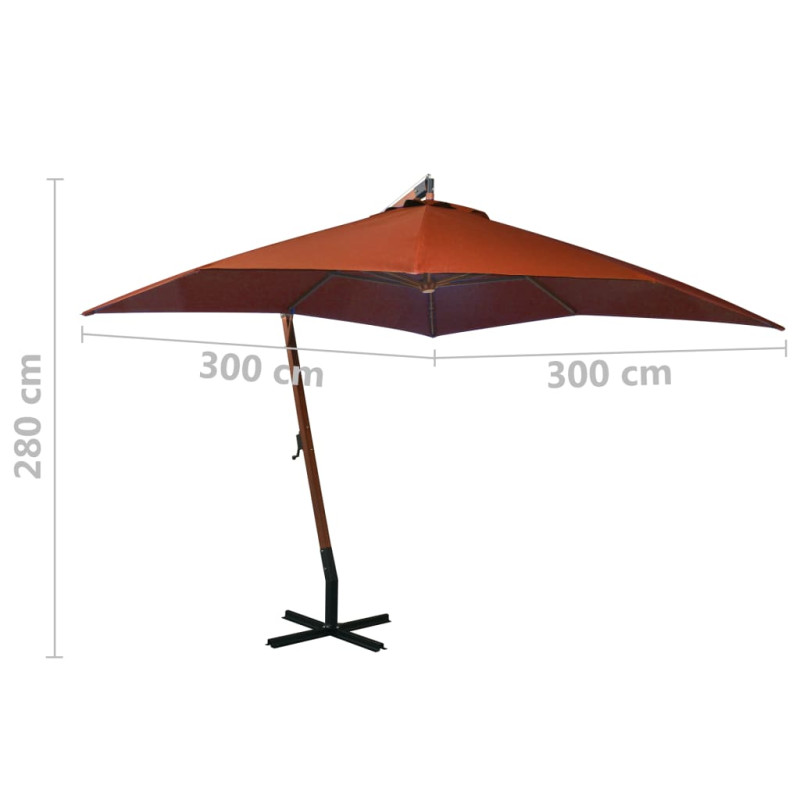 Parasol ogrodowy wiszący, jodłowy słupek, terakota, 3x3 m