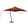 Parasol ogrodowy wiszący, jodłowy słupek, terakota, 3x3 m