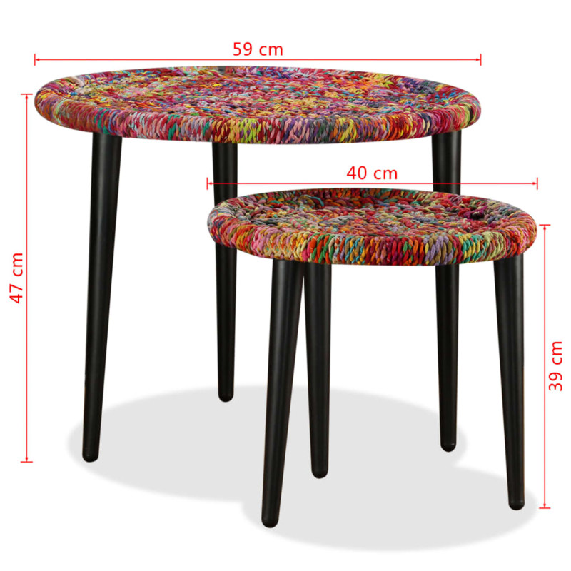 Zestaw 2 stolików kawowych z detalami w stylu chindi, wielokolorowy