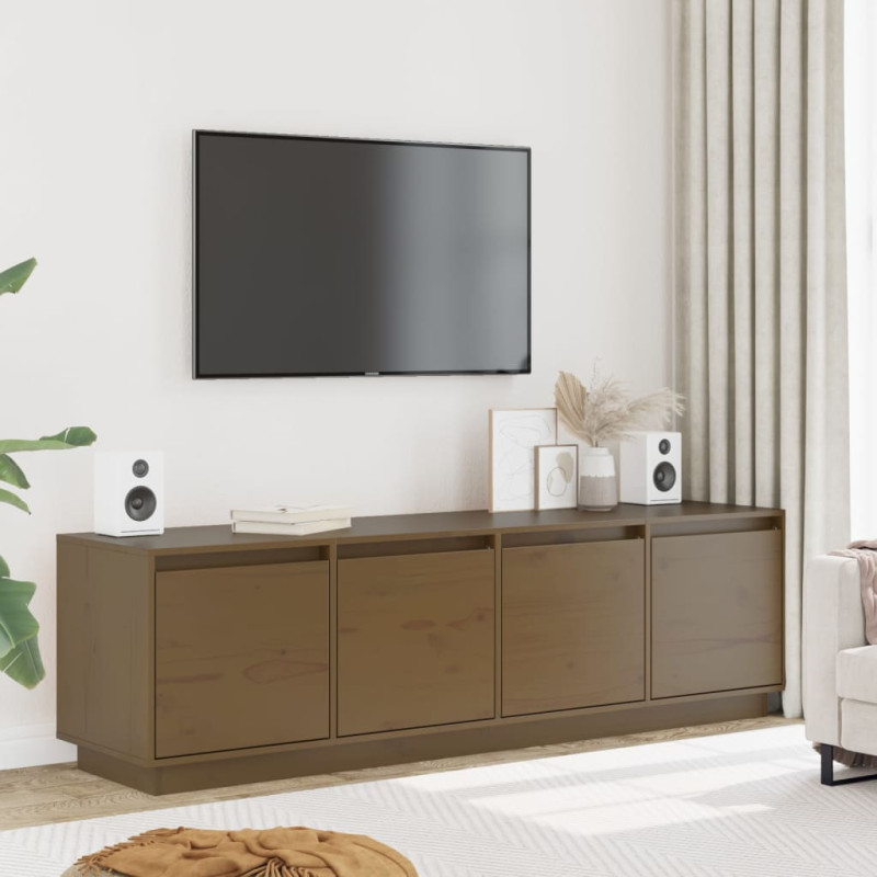 Szafka pod TV, miodowy brąz, 156x37x45 cm, lite drewno sosnowe