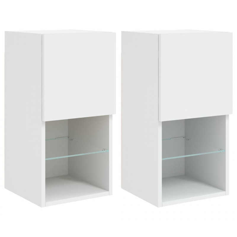 Szafki pod telewizor, z LED, 2 szt., białe, 30,5x30x60 cm