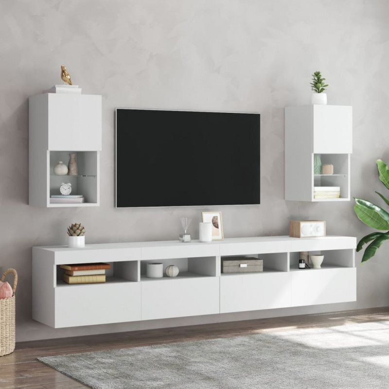 Szafki pod telewizor, z LED, 2 szt., białe, 30,5x30x60 cm
