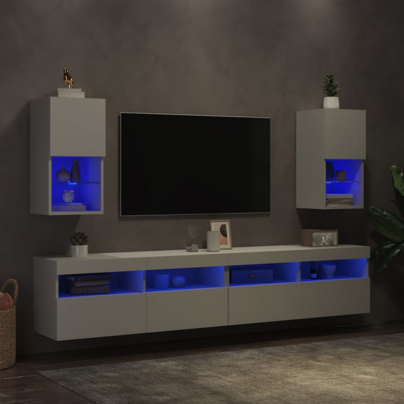 Szafki pod telewizor, z LED, 2 szt., białe, 30,5x30x60 cm