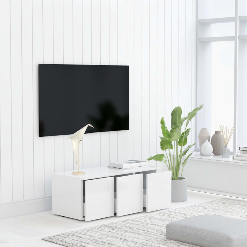 Szafka pod TV, biała, 80x34x30 cm, materiał drewnopochodny