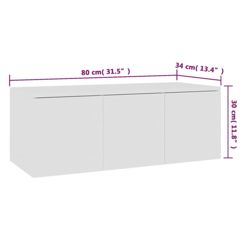 Szafka pod TV, biała, 80x34x30 cm, materiał drewnopochodny