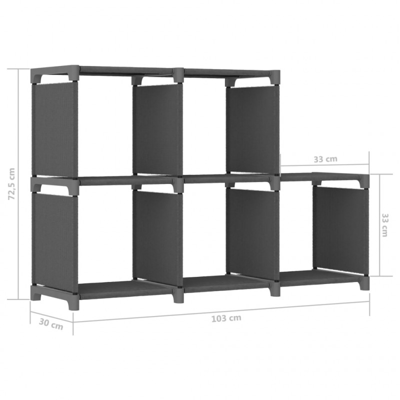 Regał z 5 przegrodami, szary, 103 x 30 x 72,5 cm, tkanina