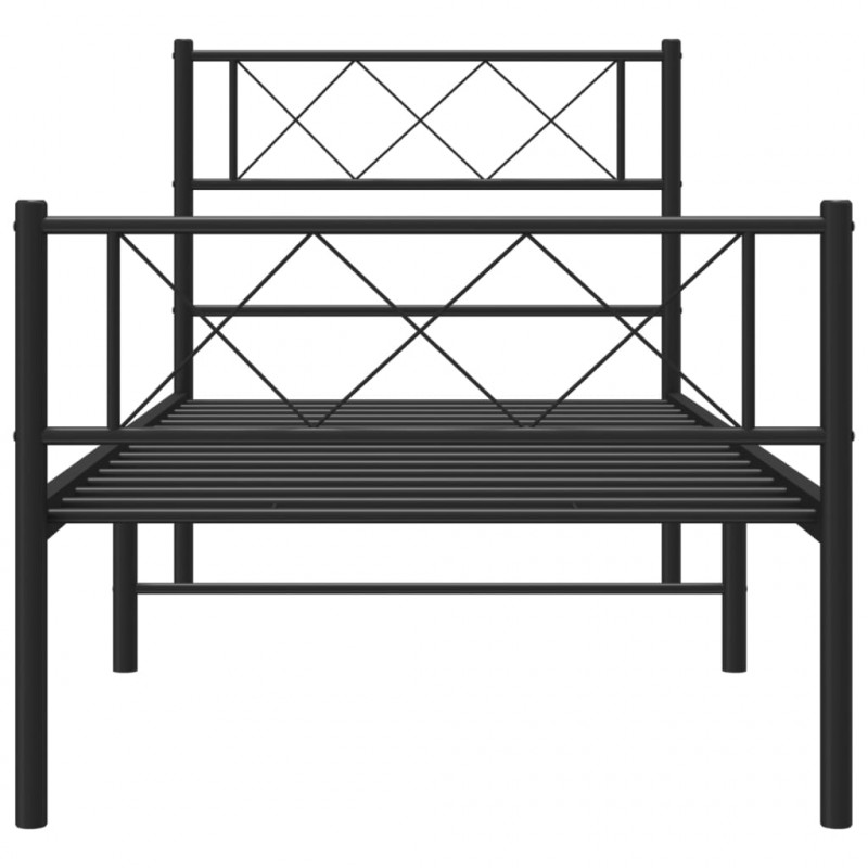 Metalowa rama łóżka z wezgłowiem i zanóżkiem, czarna, 100x200cm