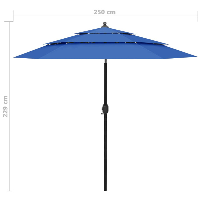 3-poziomowy parasol na aluminiowym słupku, niebieski, 2,5 m