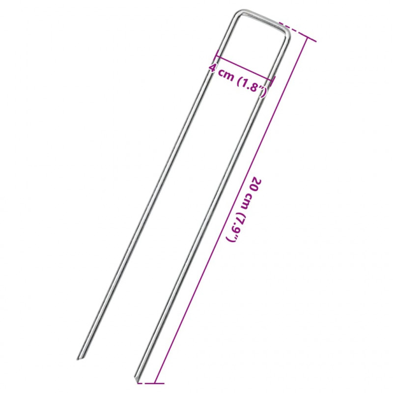 Kołki gruntowe w kształcie litery U, 50 szt., 20x4 cm, stal