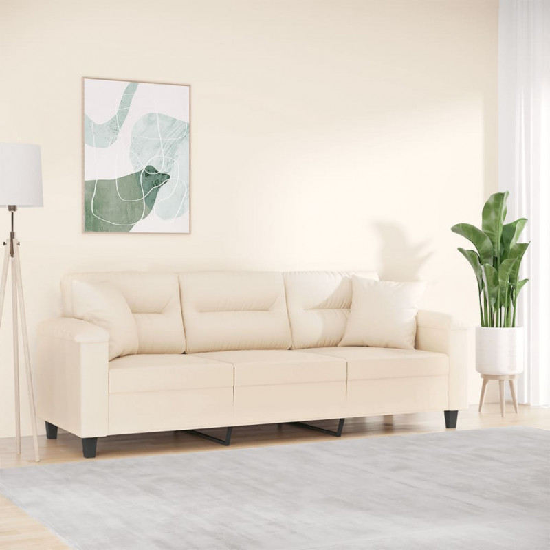 3-osobowa sofa z poduszkami, beżowa, 180 cm, mikrofibra