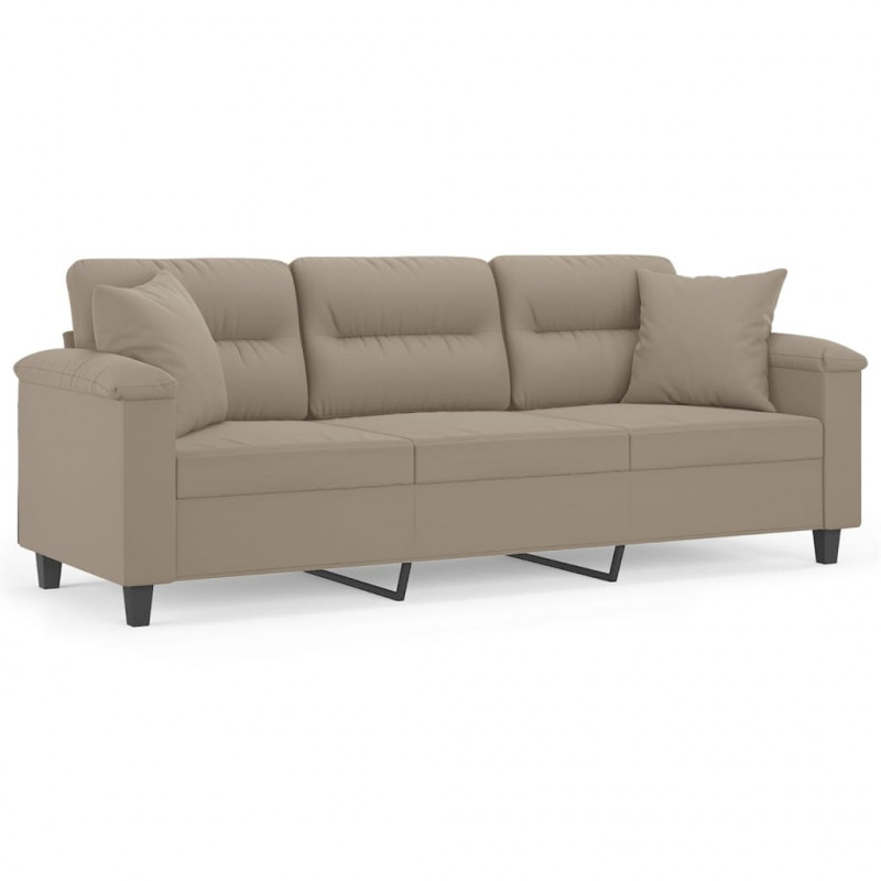 3-osobowa sofa z poduszkami, kolor taupe, 180 cm, mikrofibra