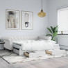 Sofa rozsuwana z szufladami, biała, 90x200 cm, sztuczna skóra