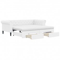 Sofa rozsuwana z szufladami, biała, 90x200 cm, sztuczna skóra