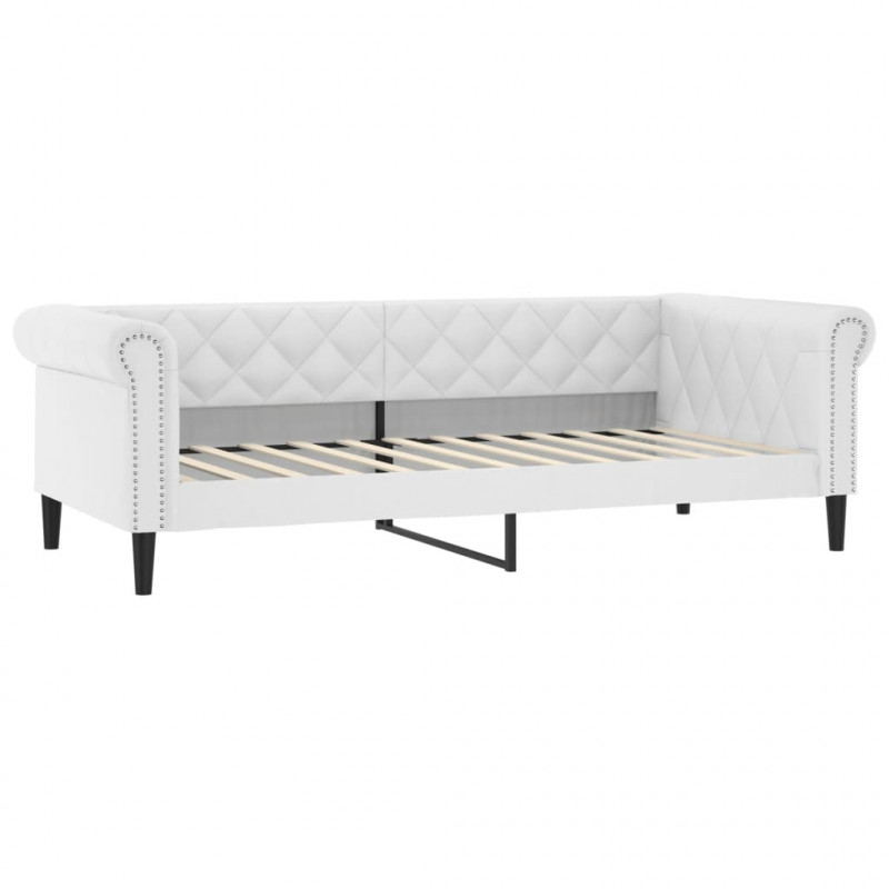 Sofa rozsuwana z szufladami, biała, 90x200 cm, sztuczna skóra