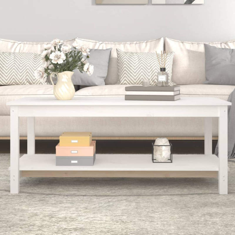 Stolik kawowy, biały, 110x55x45 cm, lite drewno sosnowe