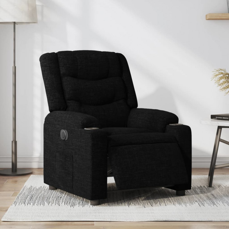 Elektryczny fotel rozkładany, czarny, obity tkaniną