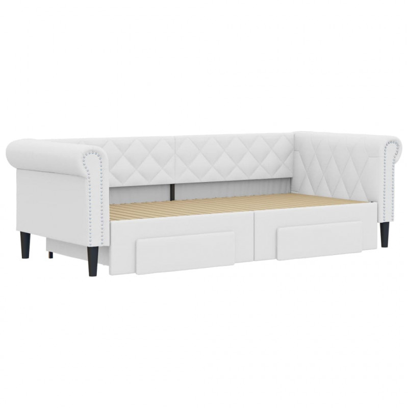 Sofa rozsuwana z szufladami, biała, 90x200 cm, sztuczna skóra