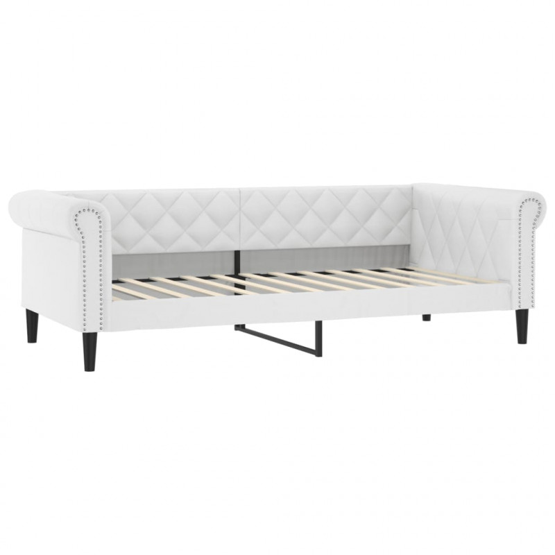 Sofa rozsuwana z szufladami, biała, 90x200 cm, sztuczna skóra
