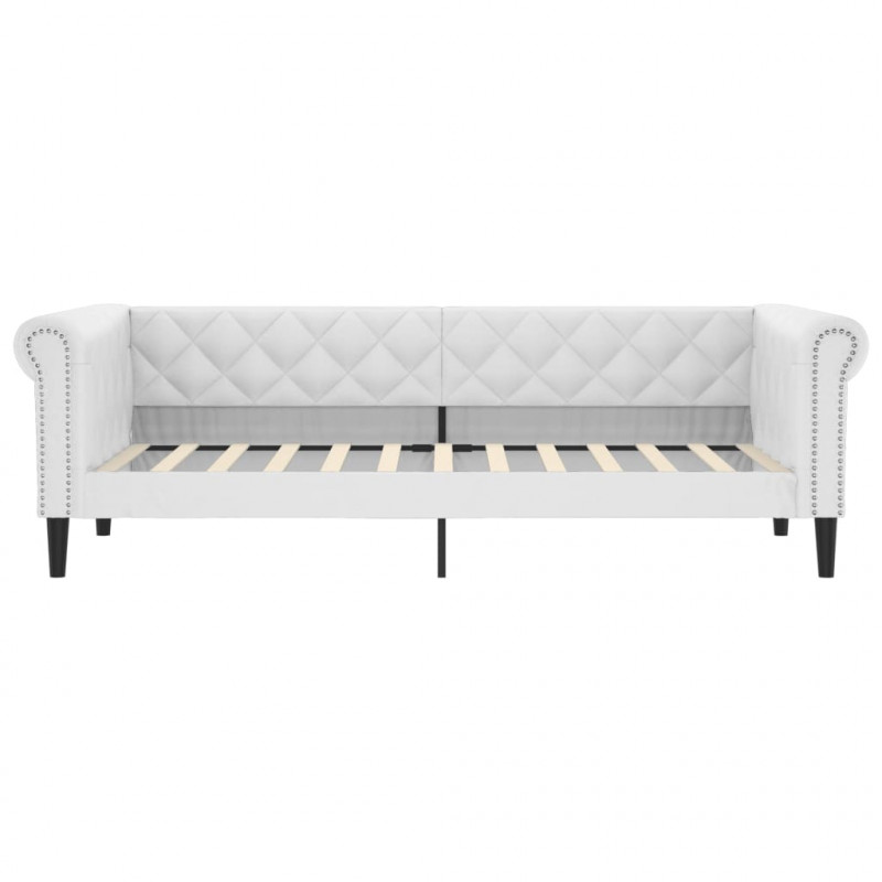 Sofa rozsuwana z szufladami, biała, 90x200 cm, sztuczna skóra