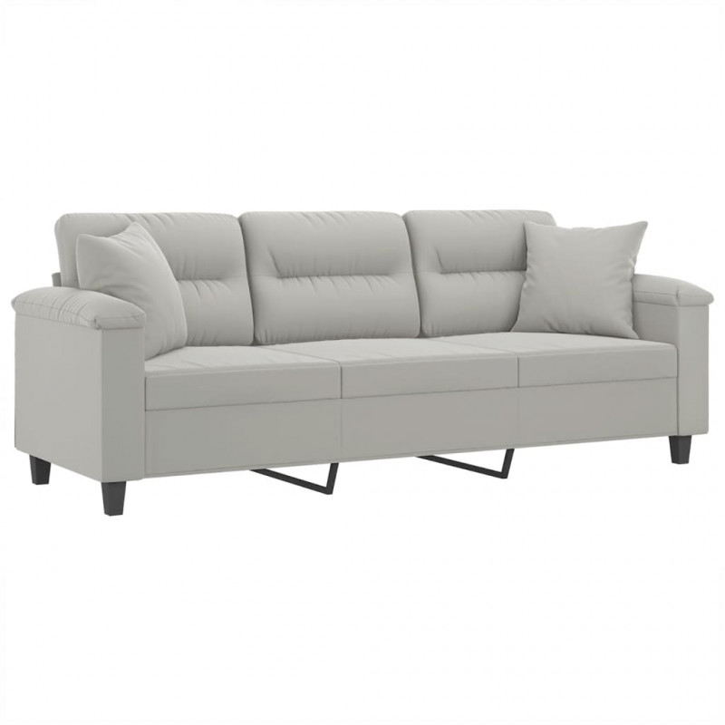 3-osobowa sofa z poduszkami, jasnoszara, 180 cm, mikrofibra
