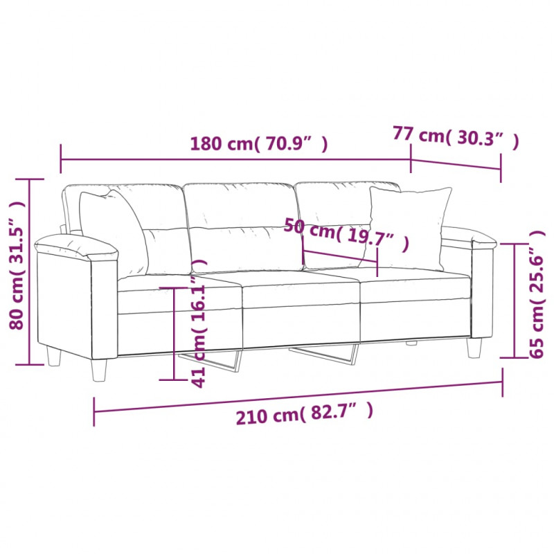 3-osobowa sofa z poduszkami, jasnoszara, 180 cm, mikrofibra
